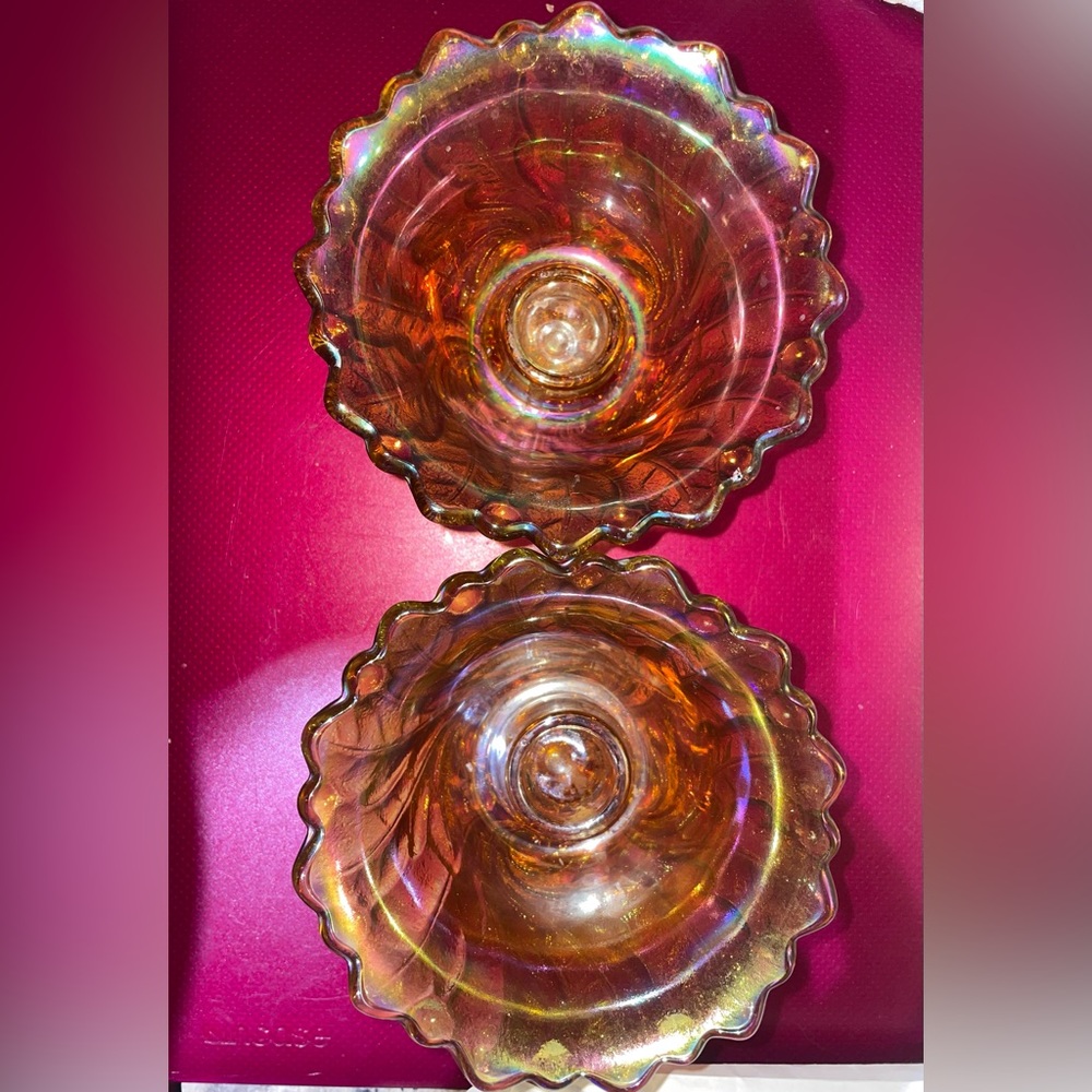 Carnival glass candle holders